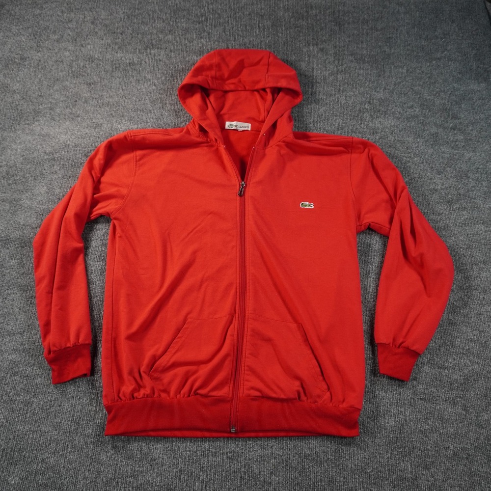 Lacoste Zip Up Hoodie Mens Large Red Embroidered Logo Cotton Blend Sweatshirt
